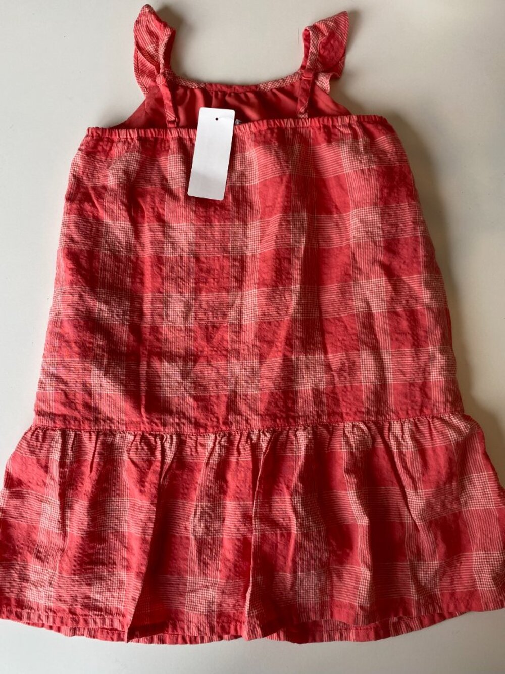 NWT Uniqlo Girls Coral Plaid Cami Dress, Size 7-8, Cotton Blend - Picture 3 of 5
